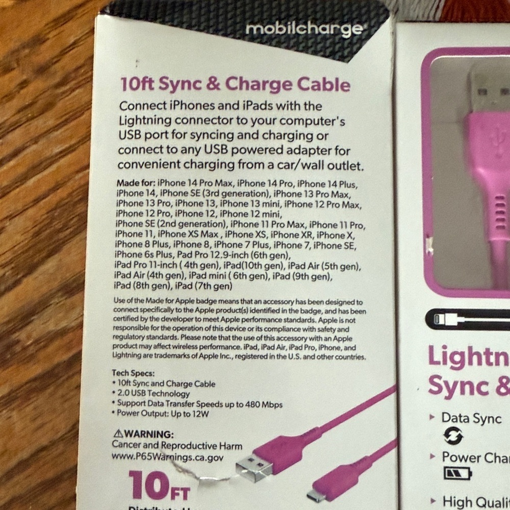 Pink Lightning to USB Cable 10FT - Picture 2 of 2